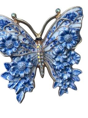 Blue Floral Butterfly Brooch - Women Jewelry
